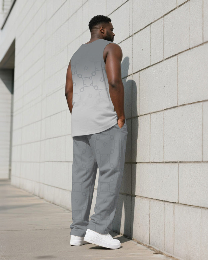 Big & Tall Gray Gradient Geometric Vest Pants Set for big men view 4