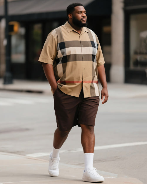 Big & Tall Plaid Streetwear T-Shirt Shorts Set for big men view 1