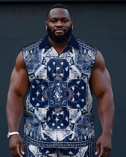 Big & Tall Geometric T-Shirt Shorts Set for big men view 2
