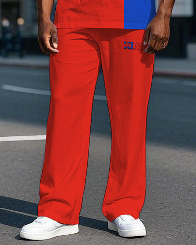 Big & Tall Blue Red Colorblock T-Shirt Pants Set for big men view 3