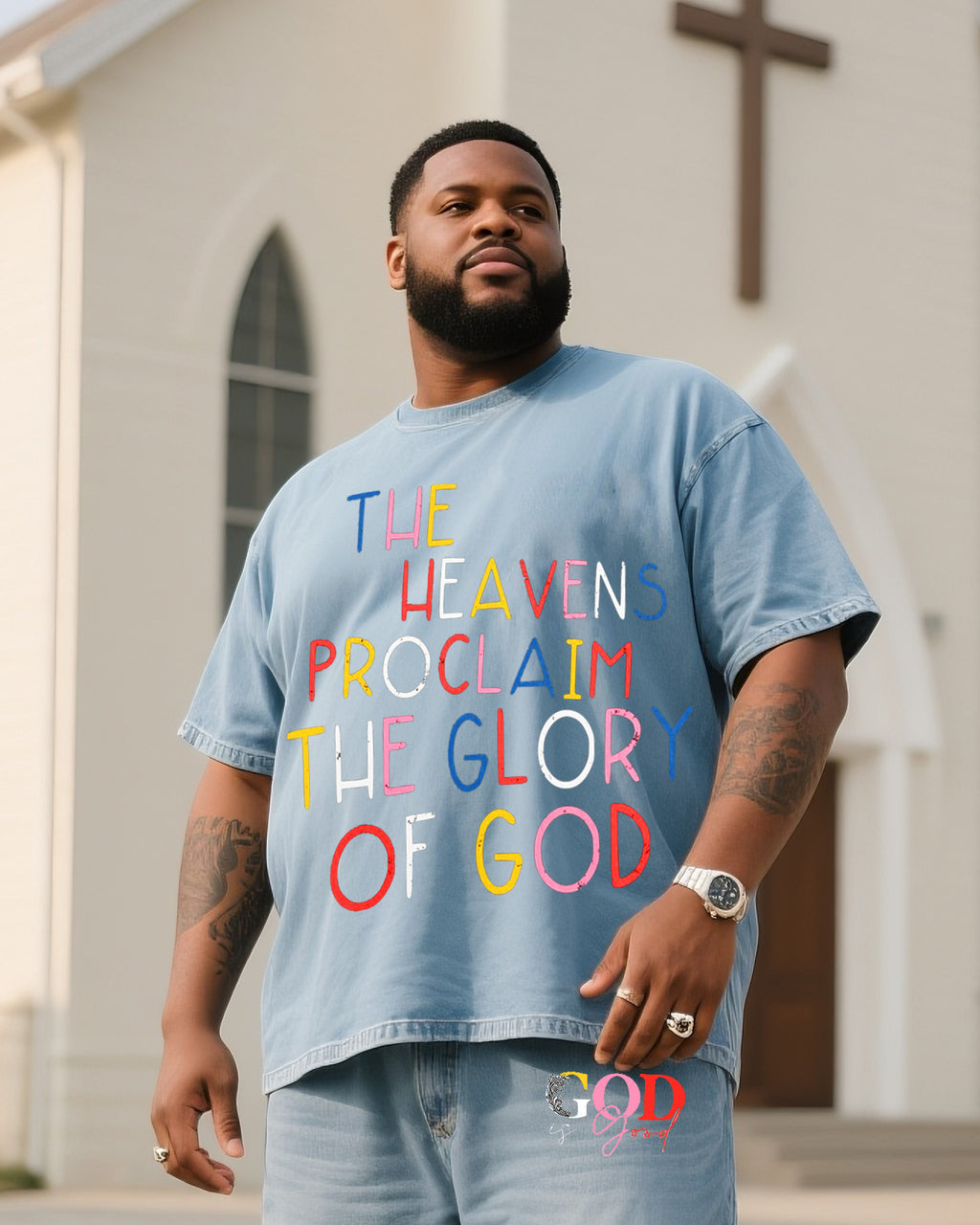 Big & Tall Denim T-Shirt Pants Set for big men view 2