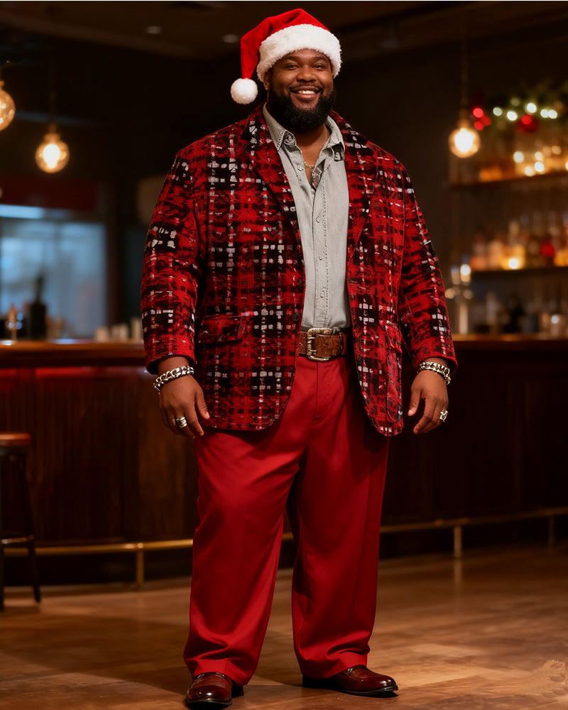 Big & Tall Black Red Plaid Two-piece Set for big men view 4