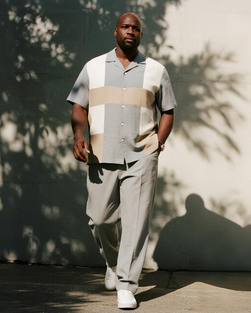 Big & Tall Gray Geometric Graphic T-Shirt Pants Set for big men view 1