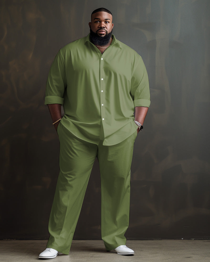 Big & Tall Solid Color Shirt Pants Set for big men view 8