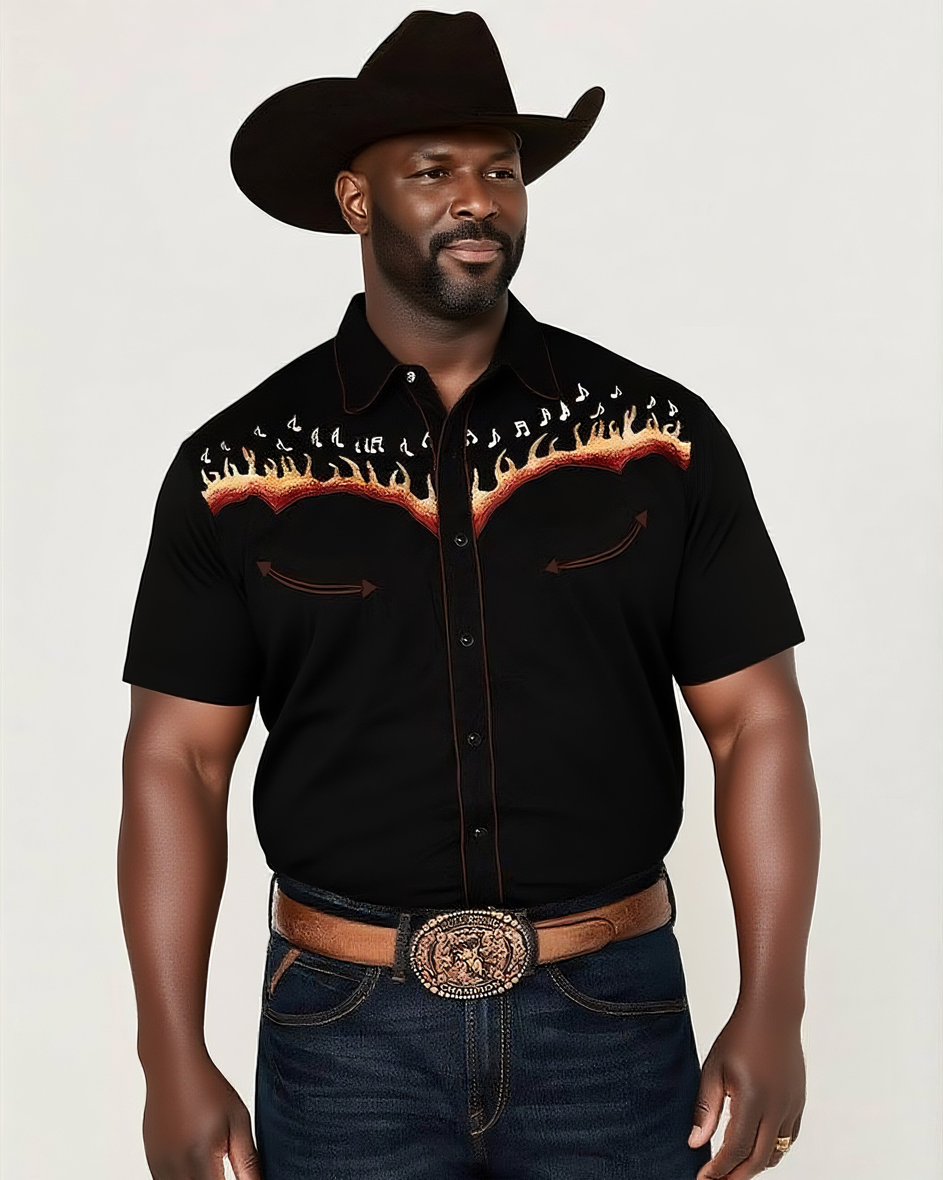 Big & Tall Black Western Short Sleeve Shirt for big men