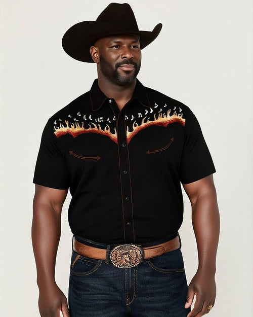 Big & Tall Black Western Short Sleeve Shirt for big men