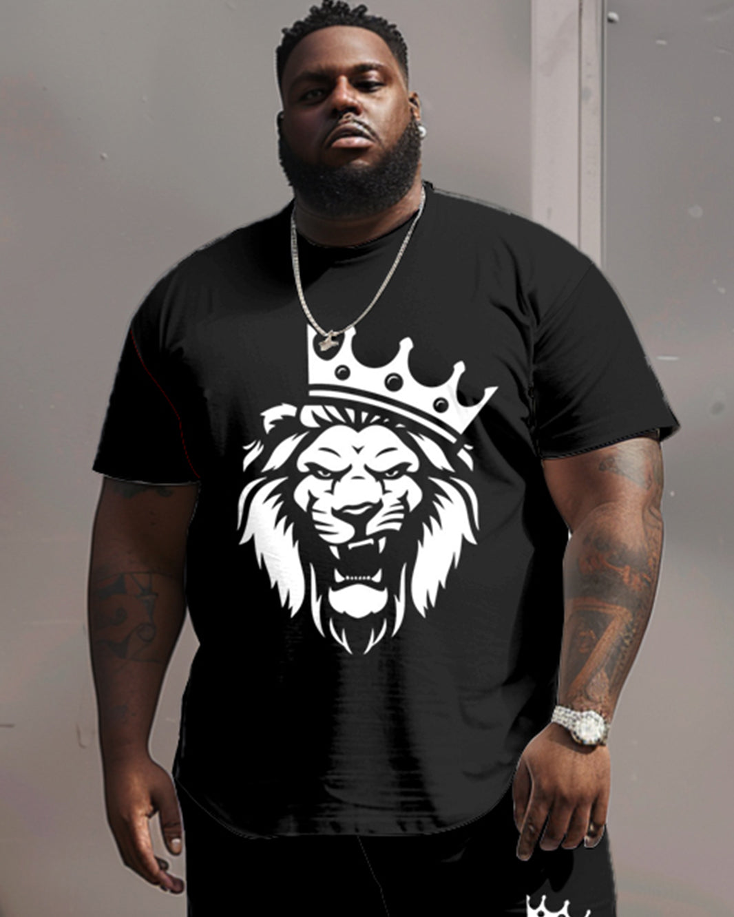 Big & Tall Graphic Streetwear T-Shirt Shorts Set for big men view 2
