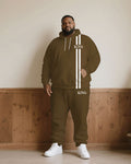 Big & Tall White Khaki Graphic Hoodie Sweatpants Set for big men view 1