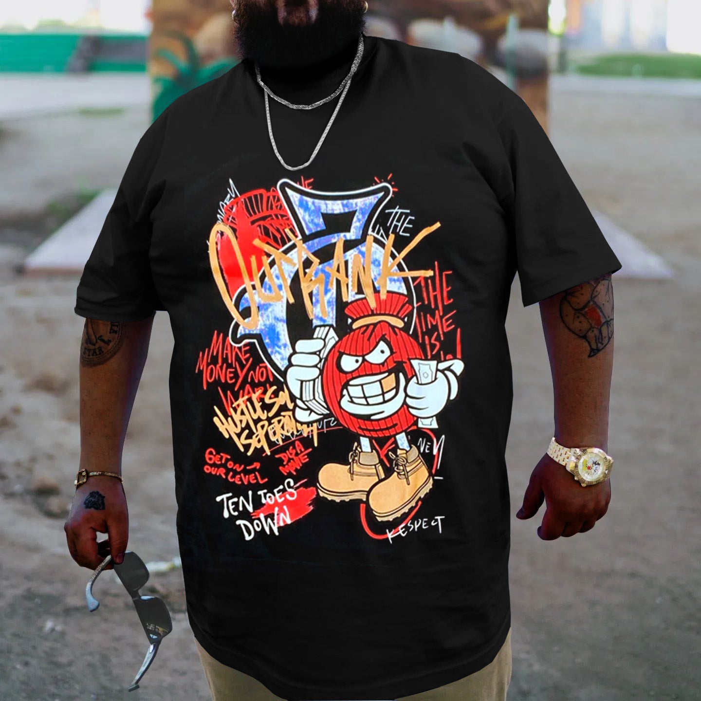 Big & Tall Black Graphic Graffiti T-Shirt for big men view 1