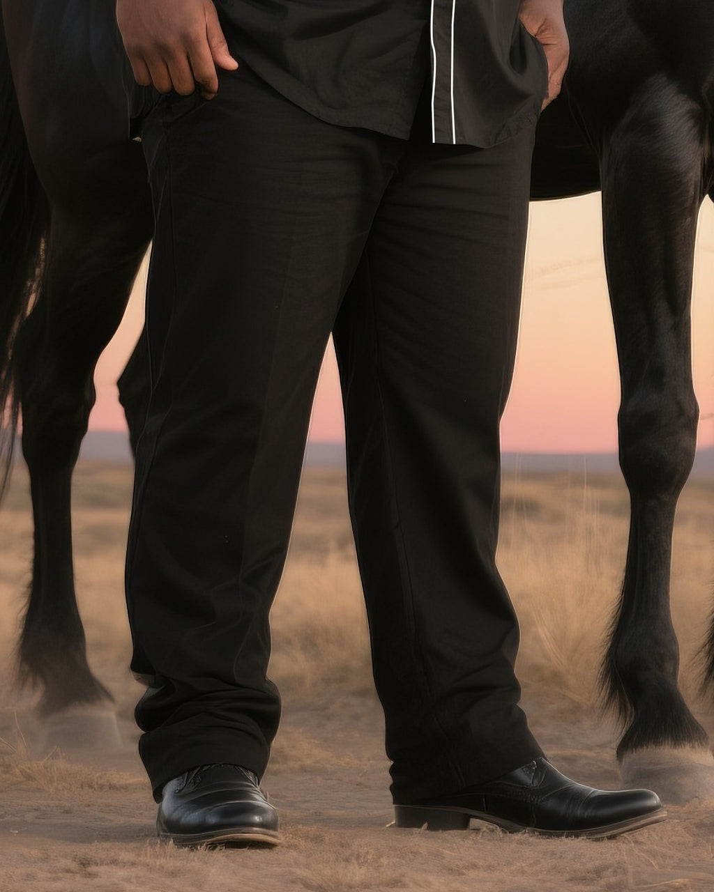 Big & Tall Black Western T-Shirt Pants Set for big men view 3