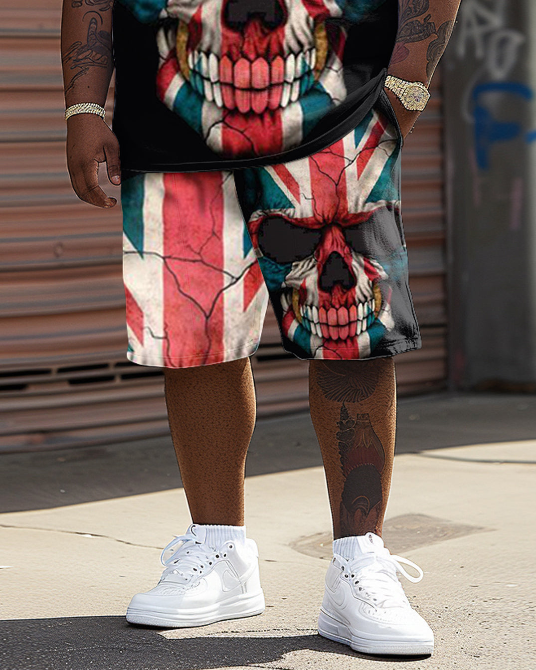Big & Tall Graphic Streetwear T-Shirt Shorts Set for big men view 4