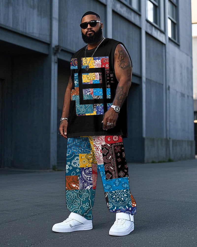 Big & Tall Colorblock Graphic Vest Pants Set for big men view 1
