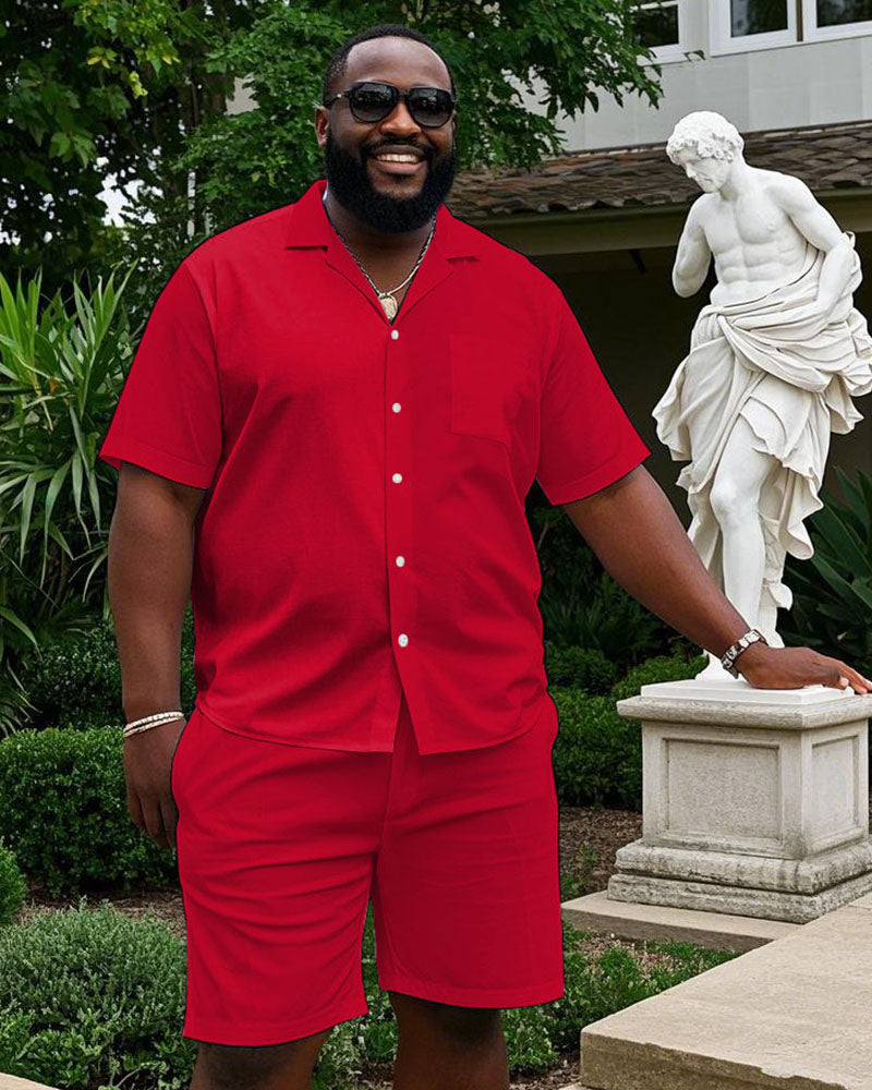 Big & Tall Red Hawaiian T-Shirt Shorts Set for big men view 1