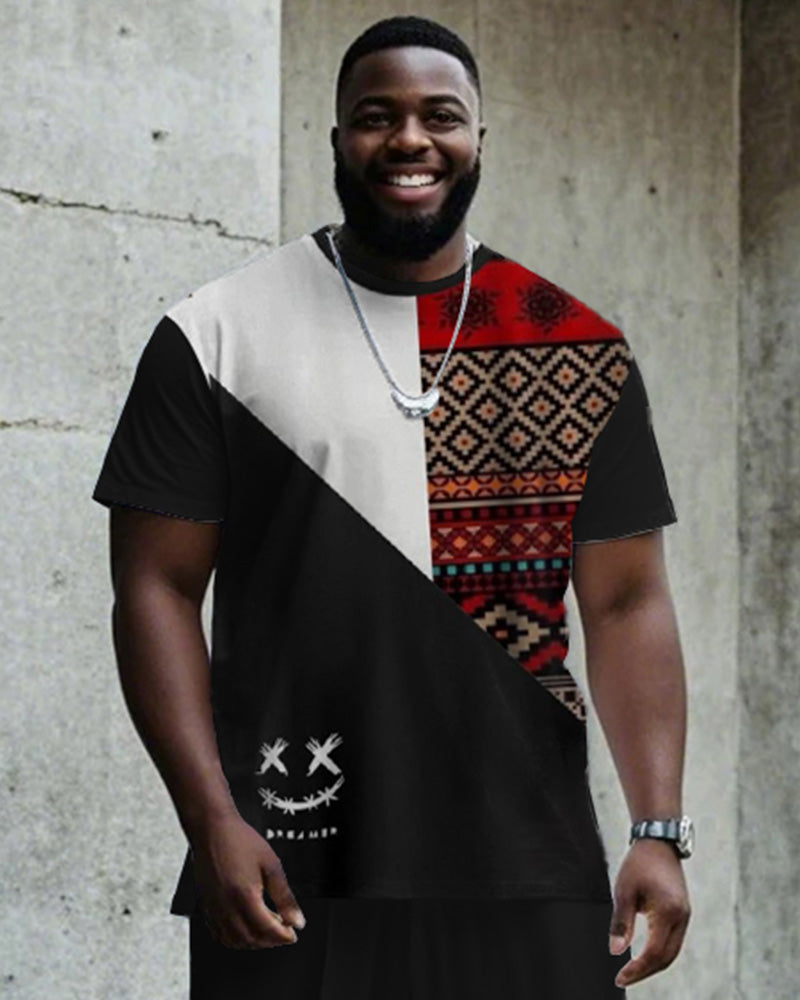 Big & Tall Black Graphic Smiley T-Shirt Pants Set for big men view 2