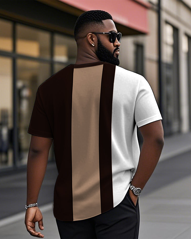 Big & Tall Brown Colorblock Striped T-Shirt for big men view 2