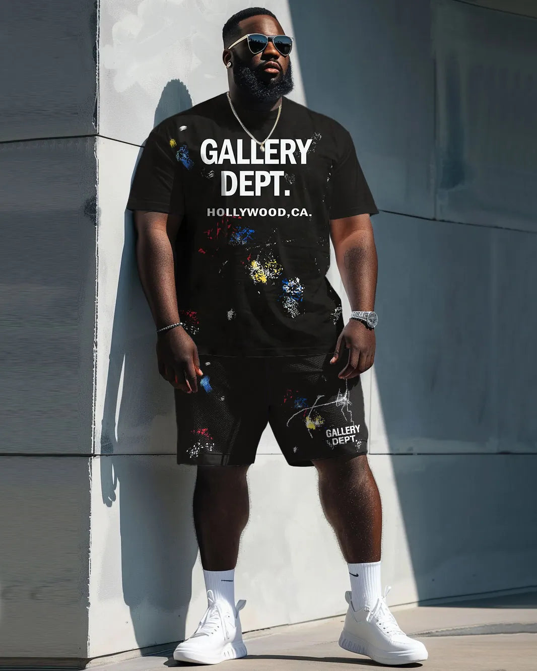 Big & Tall Graphic T-Shirt Shorts Set for big men view 1