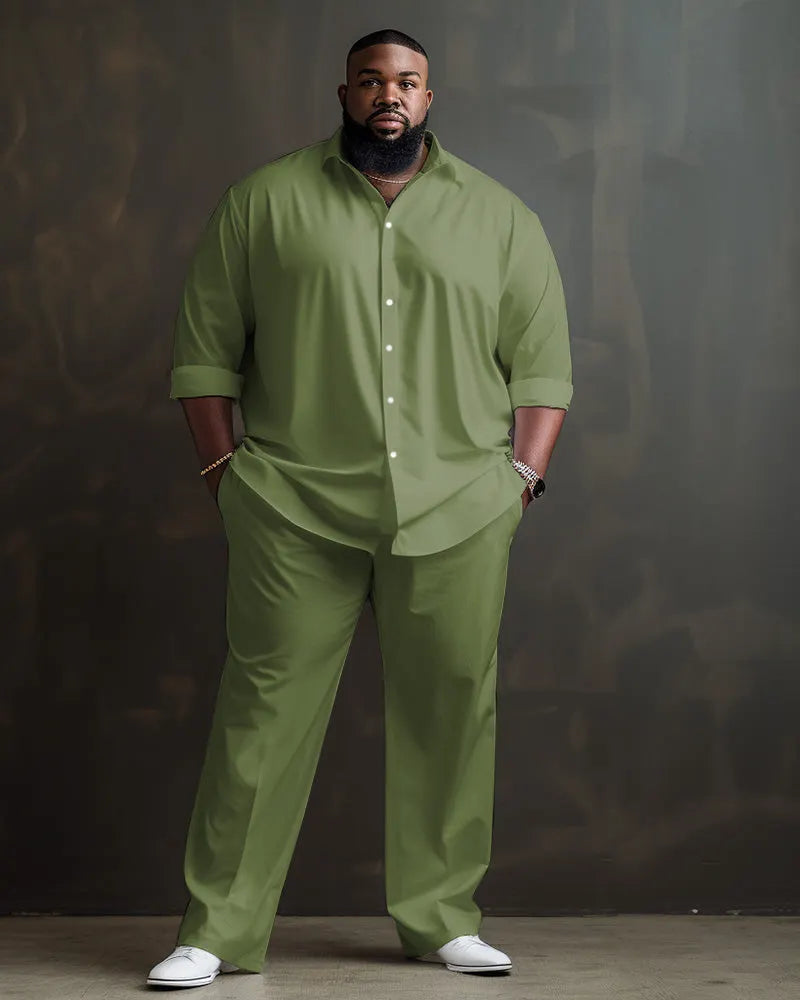 Big & Tall Solid Color Shirt Pants Set for big men view 39