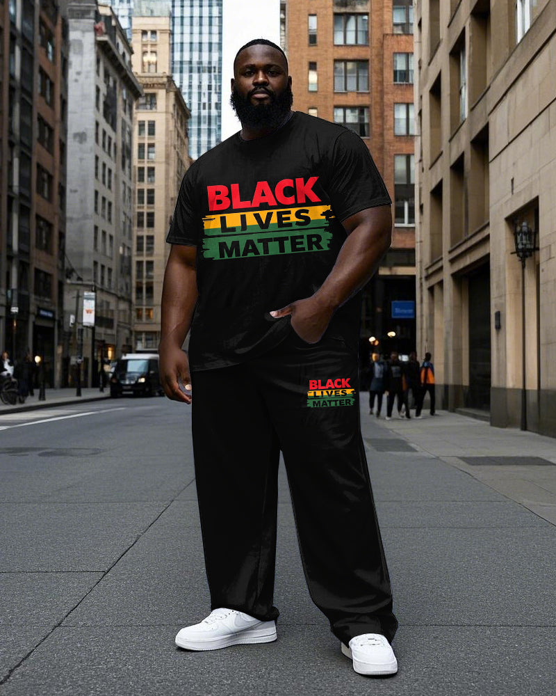 Big & Tall Black Graphic T-Shirt Pants Set for big men view 1