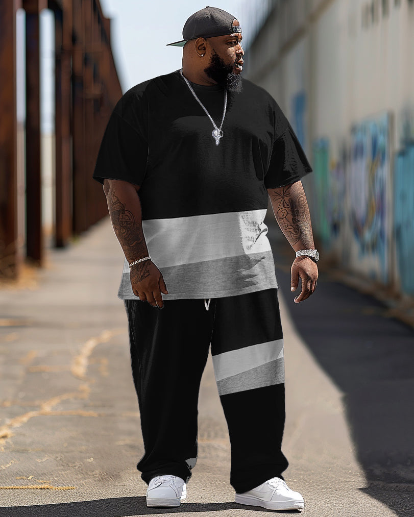 Big & Tall Colorblock Graphic T-Shirt Pants Set for big men view 1