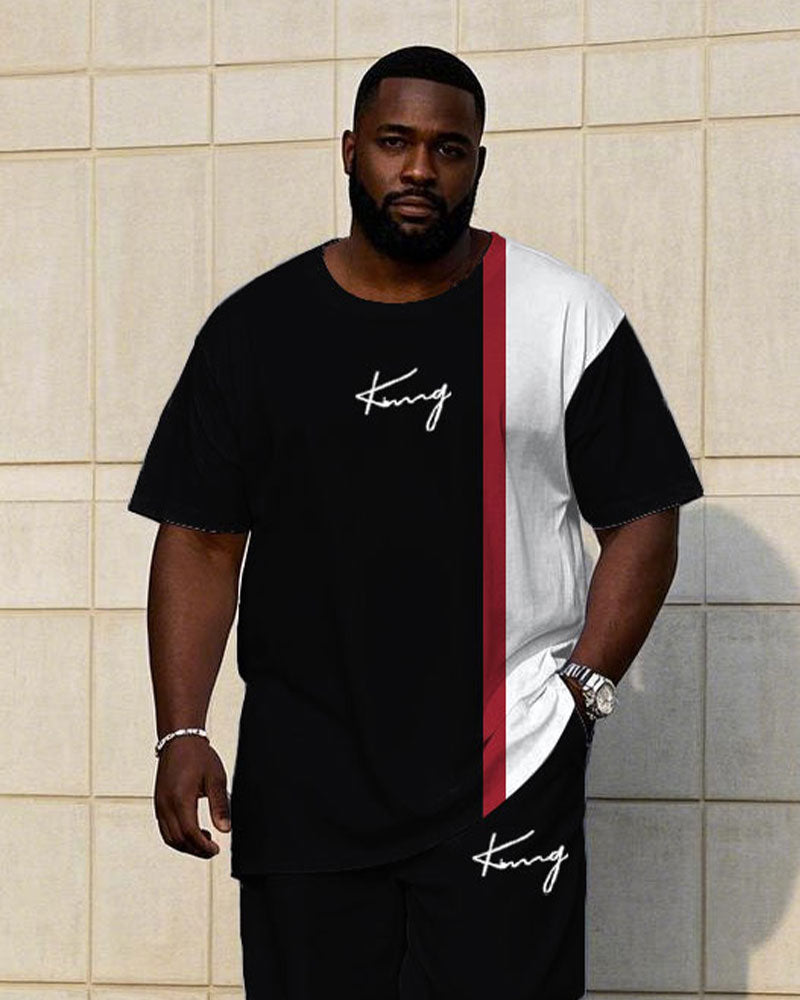 Big & Tall Black Colorblock Graphic T-Shirt Pants Set for big men view 2