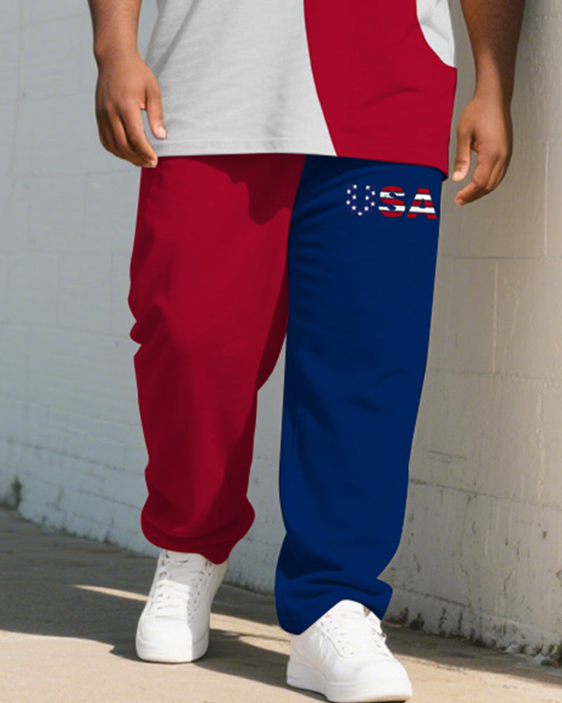 Big & Tall Blue Red Colorblock T-Shirt Pants Set for big men view 3