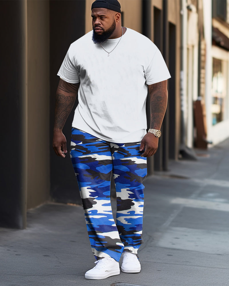 Big & Tall Solid Color Camouflage T-Shirt Pants Set for big men view 1