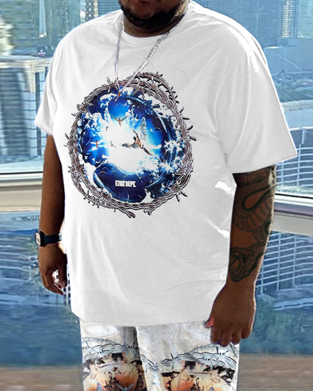 Big & Tall Geometric Graffiti T-Shirt Shorts Set for big men view 2