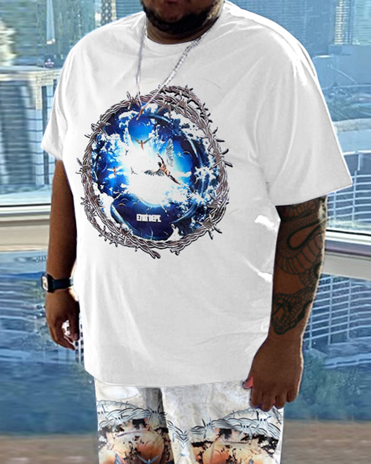 Big & Tall Geometric Graffiti T-Shirt Shorts Set for big men view 2