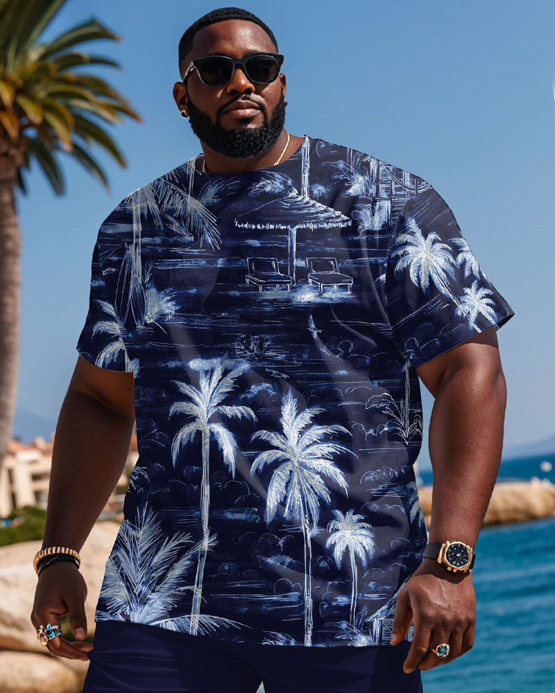 Big & Tall Blue Hawaiian Graphic T-Shirt Shorts Set for big men view 3