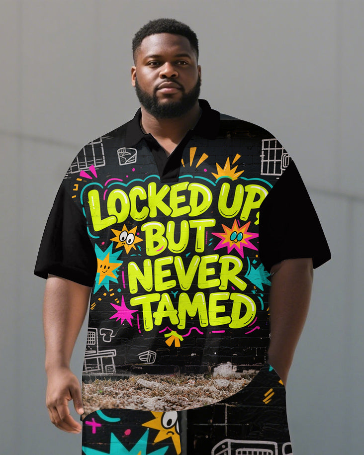 Big & Tall Graphic Graffiti Polo Shorts Set for big men view 2