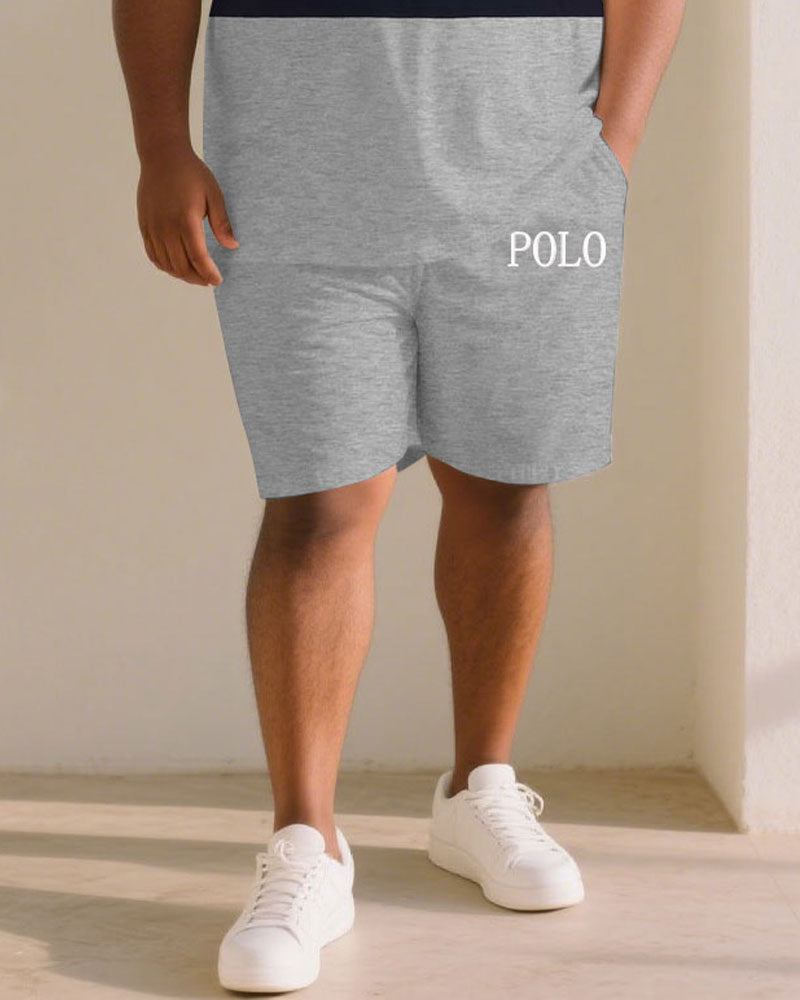 Big & Tall White Red Streetwear T-Shirt Shorts Set for big men view 3