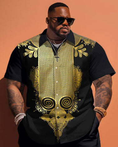 Big & Tall Business Casual Vintage T-Shirt Shorts Set for big men view 2