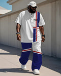 Big & Tall Blue Red Colorblock T-Shirt Pants Set for big men view 1