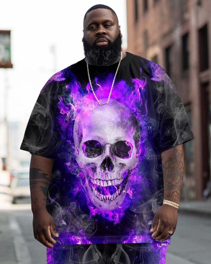 Big & Tall Purple Graphic T-Shirt Pants Set for big men view 2