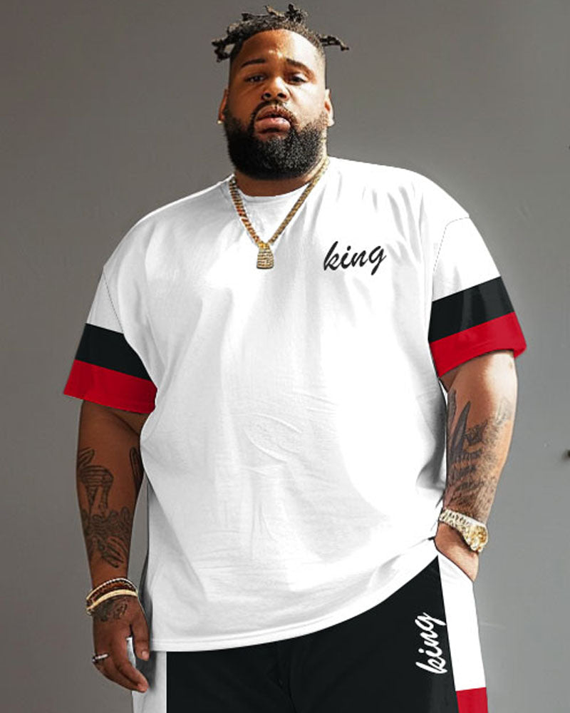 Big & Tall Black Red Colorblock T-Shirt Shorts Set for big men view 2