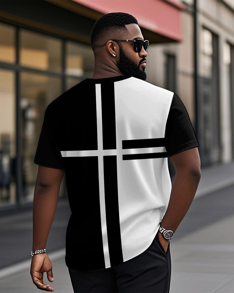 Big & Tall Black White Colorblock T-Shirt for big men view 2