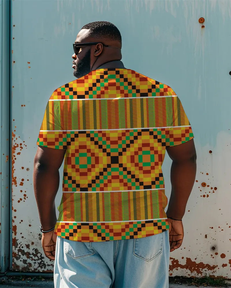 Big & Tall Yellow Geometric Graphic T-Shirt for big men view 2
