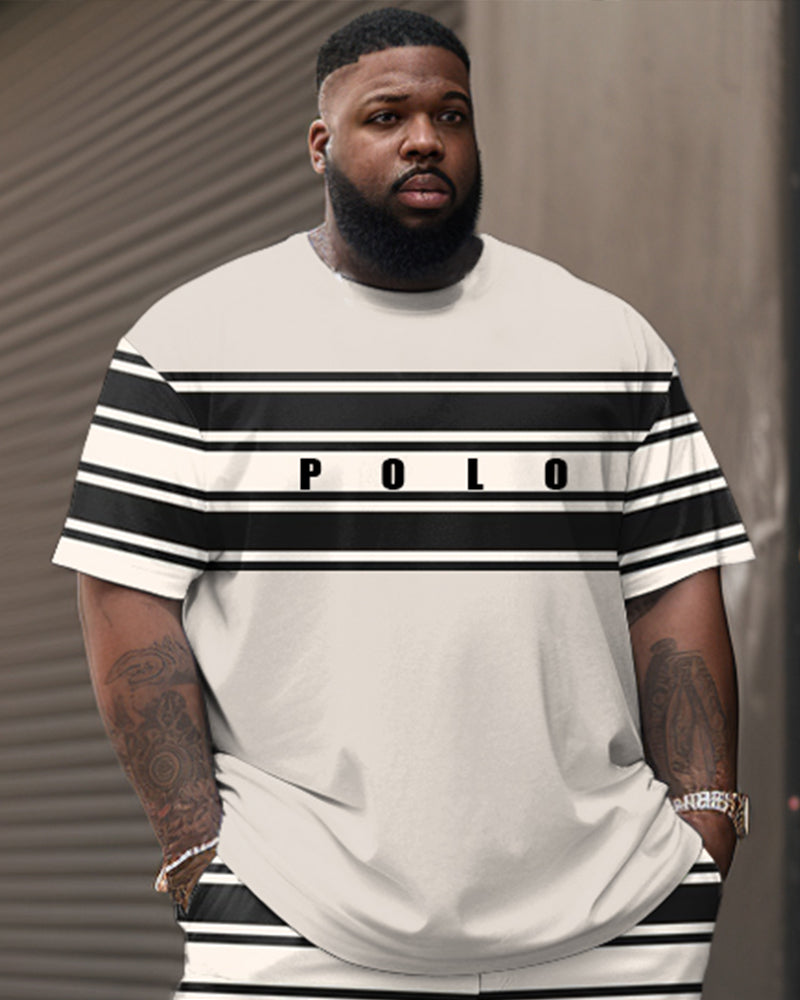 Big & Tall Striped Graphic T-Shirt Shorts Set for big men view 2