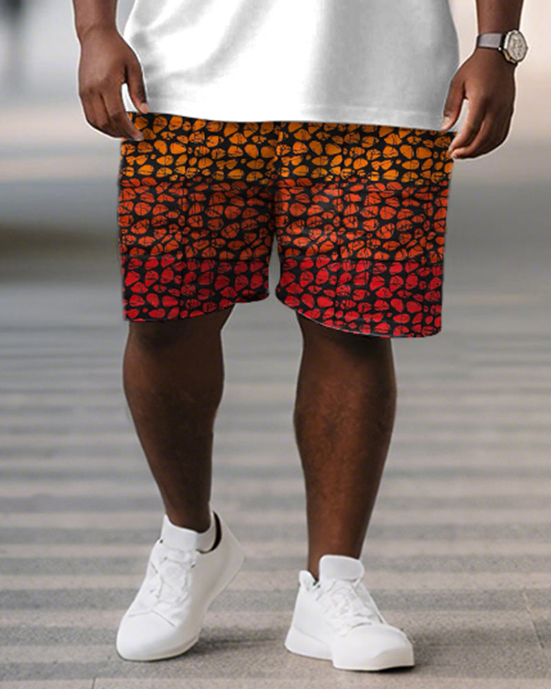 Big & Tall Orange Geometric T-Shirt Shorts Set for big men view 3