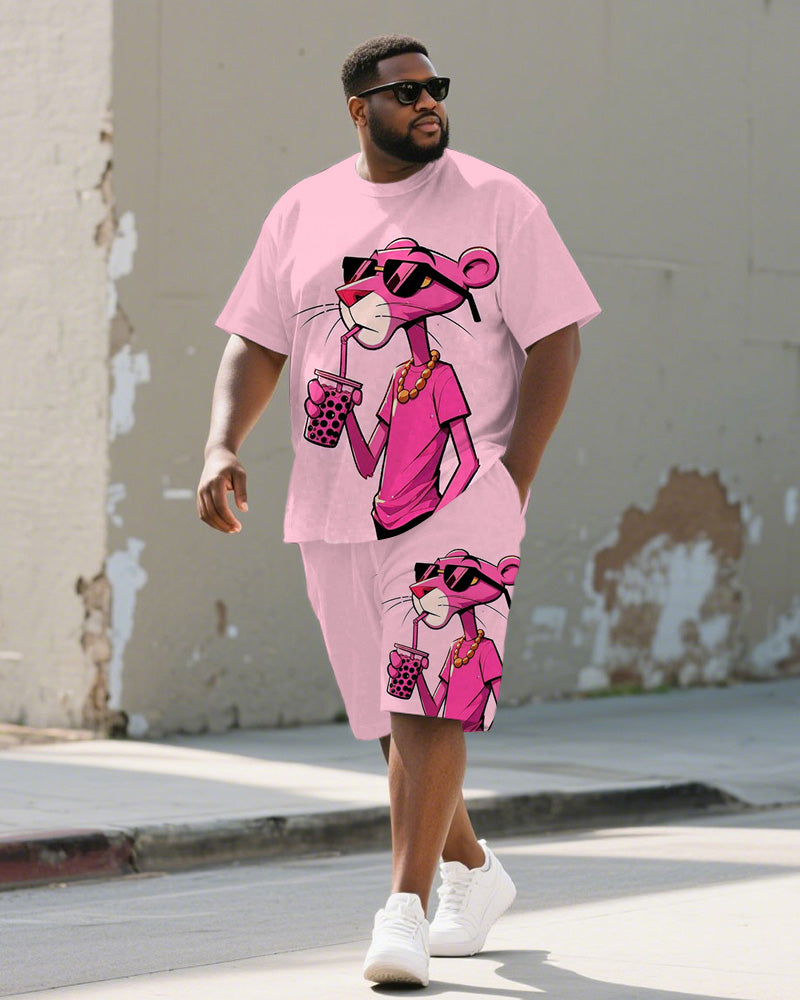 Big & Tall Pink Graffiti Athletic T-Shirt Shorts Set for big men view 1