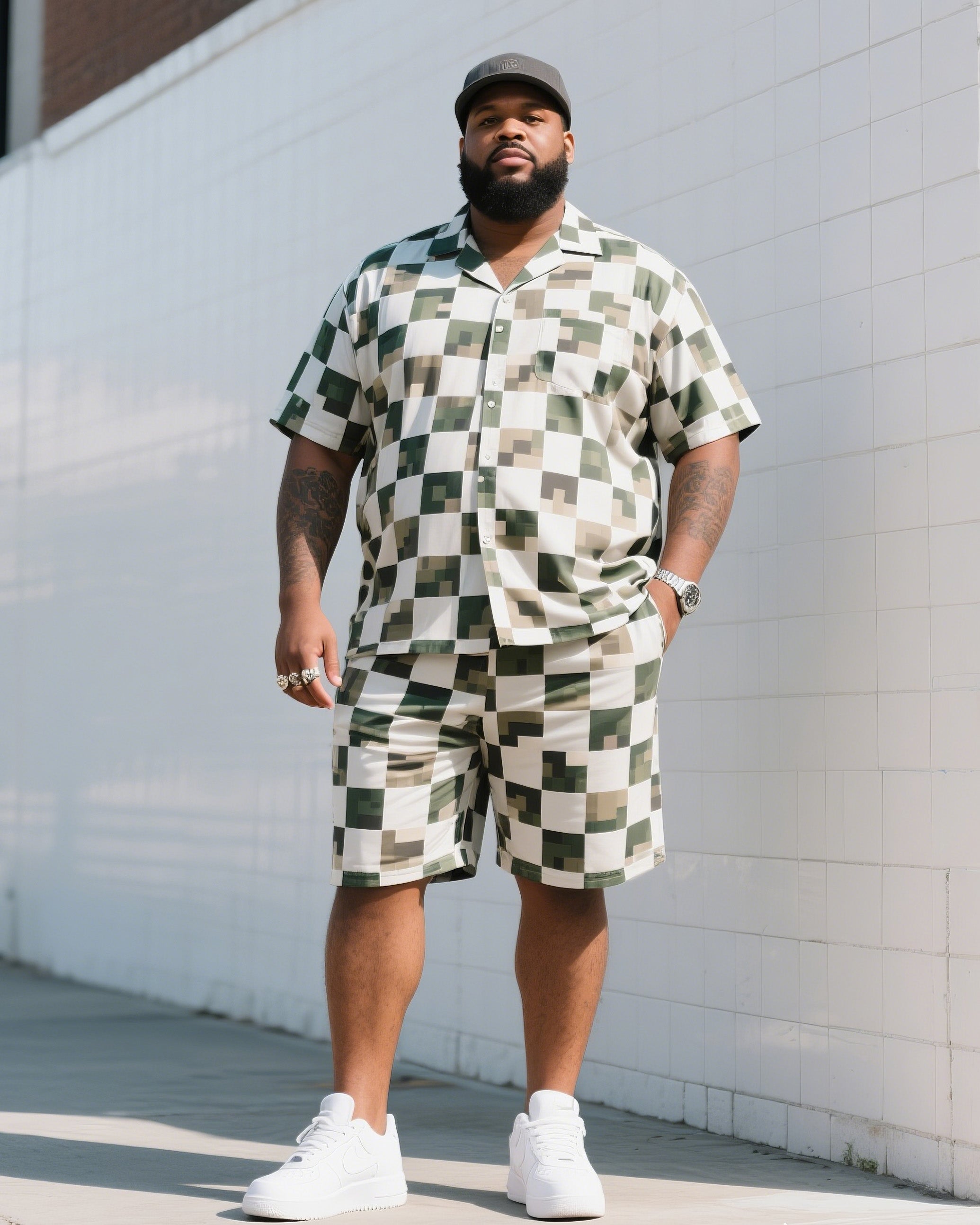 Big & Tall Camouflage T-Shirt Shorts Set for big men view 1