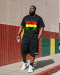 Big & Tall Black Graphic T-Shirt Shorts Set for big men view 1