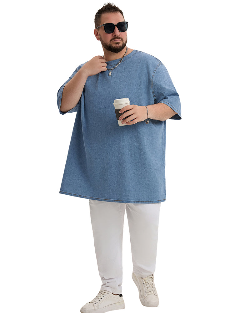 Big & Tall Denim Washed Solid Color T-Shirt for big men view 4