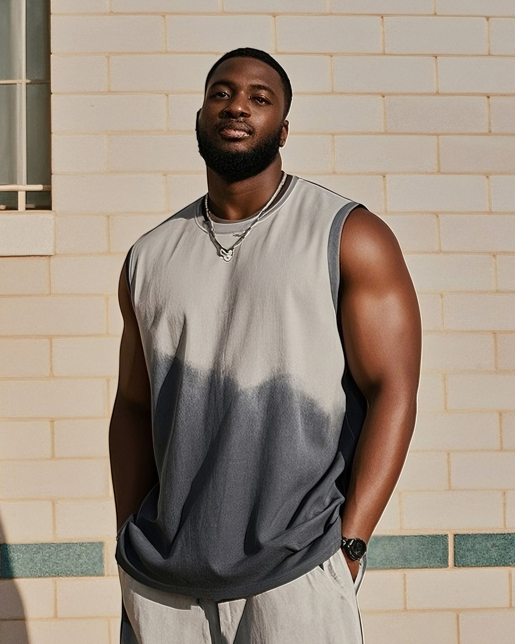 Big & Tall Colorblock Graphic Vest Pants Set for big men view 2