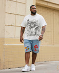 Big & Tall Denim Streetwear T-Shirt Shorts Set for big men view 1