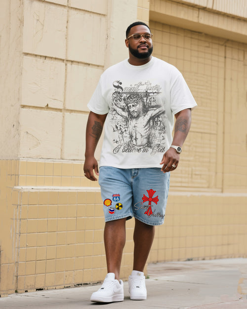 Big & Tall Denim Streetwear T-Shirt Shorts Set for big men view 1