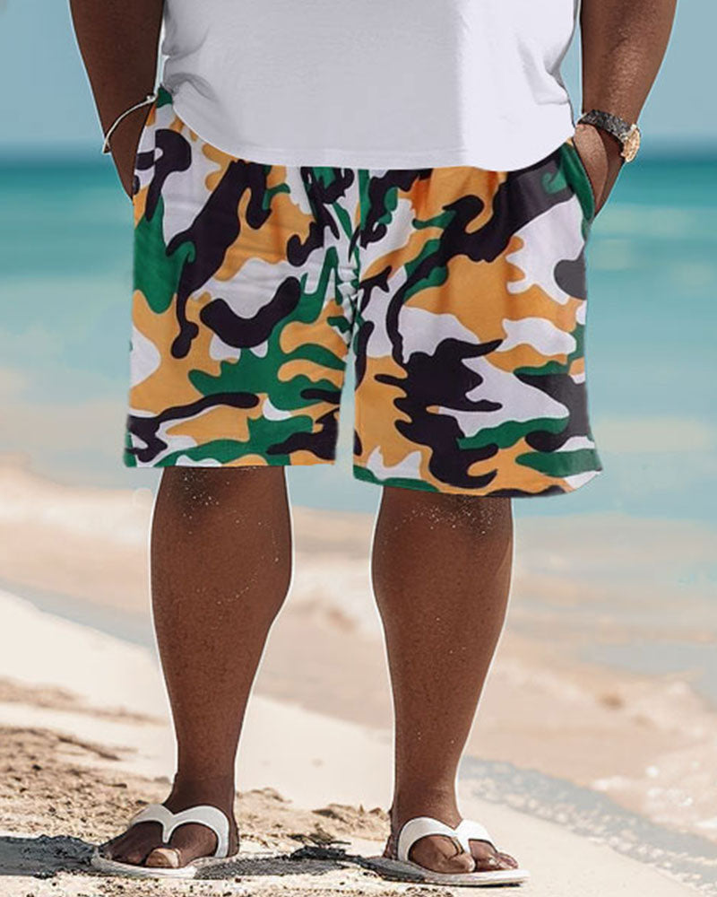 Big & Tall Hawaiian Graphic T-Shirt Shorts Set for big men view 3