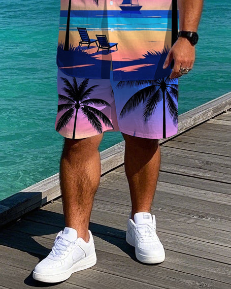 Big & Tall Hawaiian Gradient T-Shirt Shorts Set for big men view 3