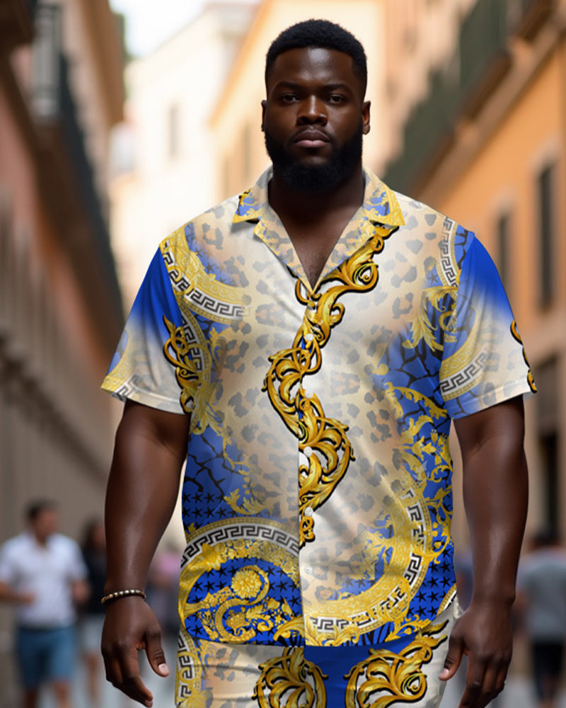 Big & Tall Blue Graphic T-Shirt Shorts Set for big men view 3