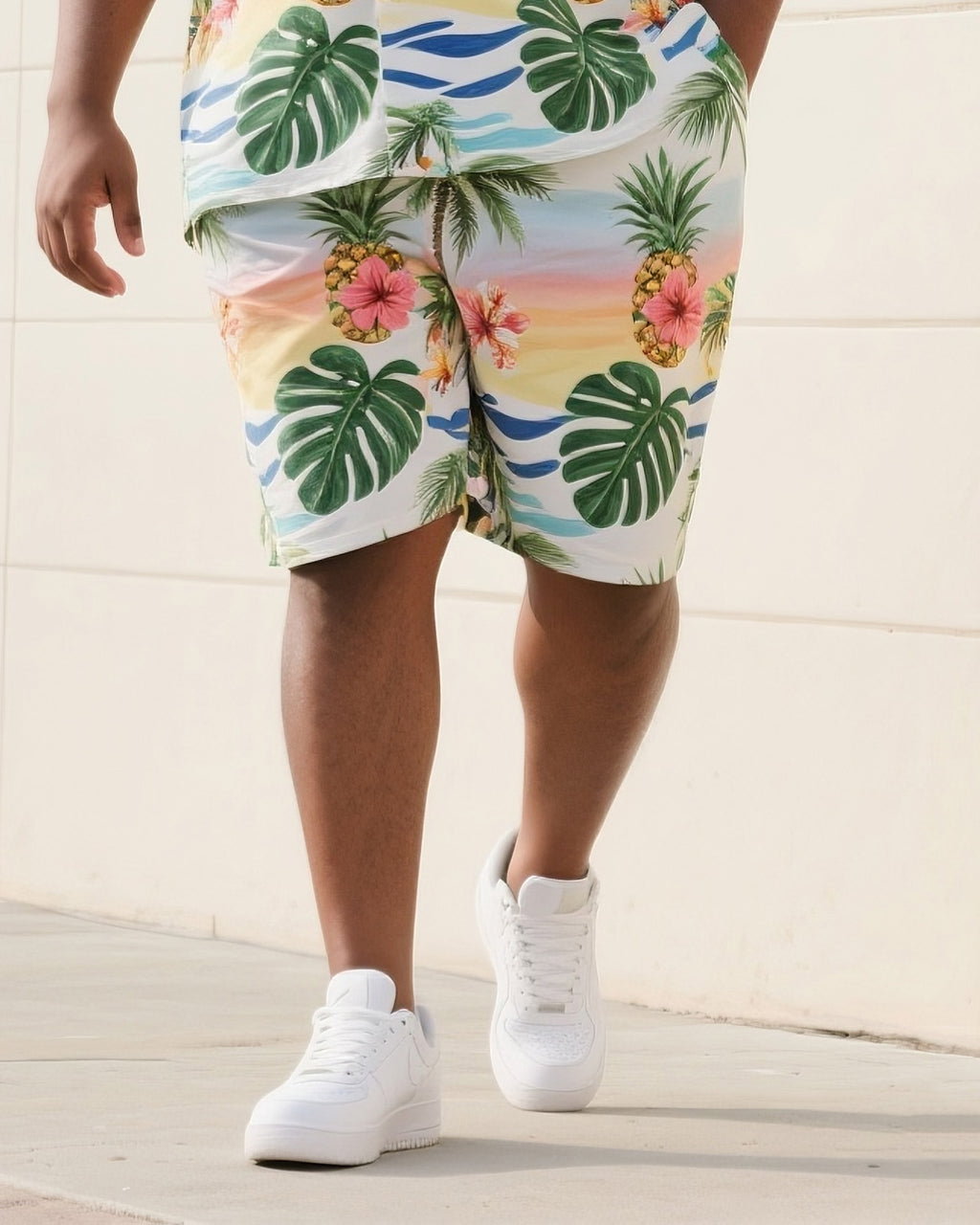Big & Tall Hawaiian Tropical T-Shirt Shorts Set for big men view 3
